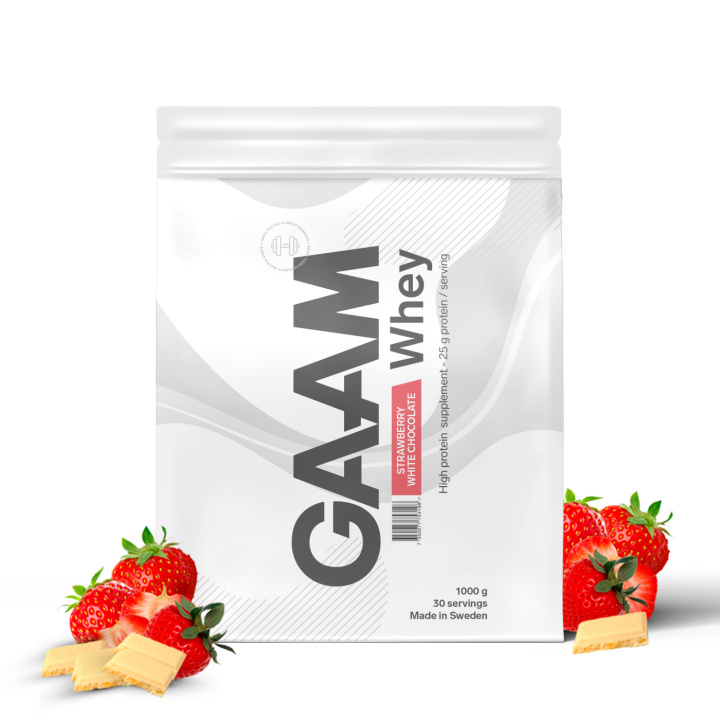 GAAM 100% Whey Premium 1 kg Strawberry White Chocolate in the group Protein / Whey at Gaamnutrition.com (Proteinbolaget i Sverige AB) (PB-1533-7)
