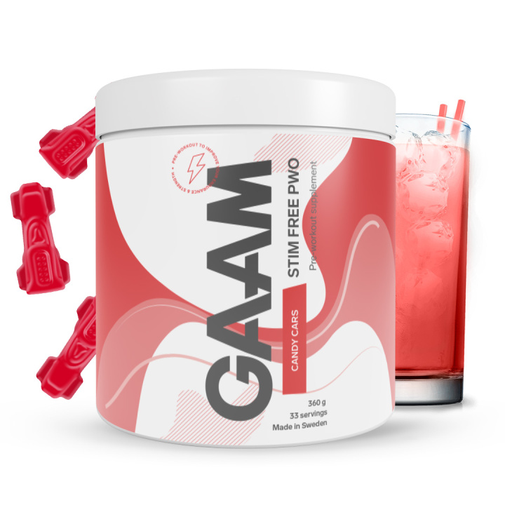 GAAM Stim Free PWO 360 g Candy Cars in the group Performance / Pre-Workout at Gaamnutrition.com (Proteinbolaget i Sverige AB) (PB-22122-3)