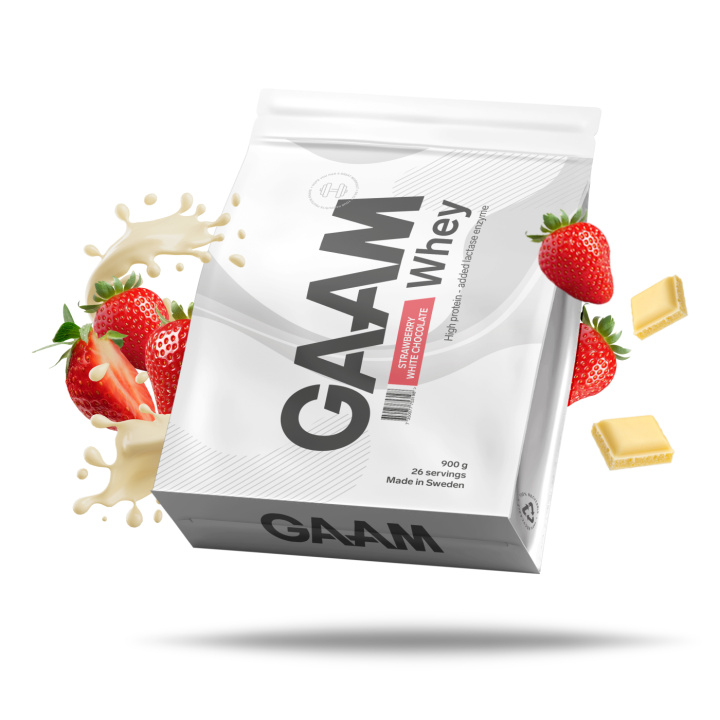 GAAM Whey 900 g Strawberry White Chocolate in the group Protein / Whey at Gaamnutrition.com (Proteinbolaget i Sverige AB) (PB-3351-13)