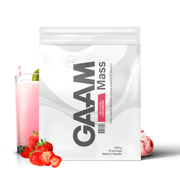 GAAM 100% MASS Premium 1 kg Delicious strawberry in the group Nutrition / Gainer at Gaamnutrition.com (Proteinbolaget i Sverige AB) (PB-4521-3)