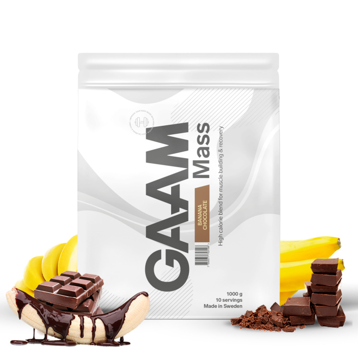 GAAM 100% MASS Premium 1 kg Banana Chocolate in the group Nutrition / Gainer at Gaamnutrition.com (Proteinbolaget i Sverige AB) (PB-4521-6)