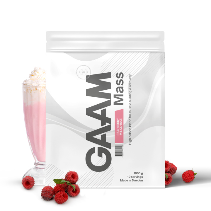 GAAM 100% MASS Premium 1 kg Raspberry Milkshake in the group Nutrition / Gainer at Gaamnutrition.com (Proteinbolaget i Sverige AB) (PB-4521-9)