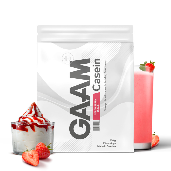 GAAM 100% Casein Premium 750 g Strawberry Dessert in the group Protein / Casein at Gaamnutrition.com (Proteinbolaget i Sverige AB) (PB-57526-1)