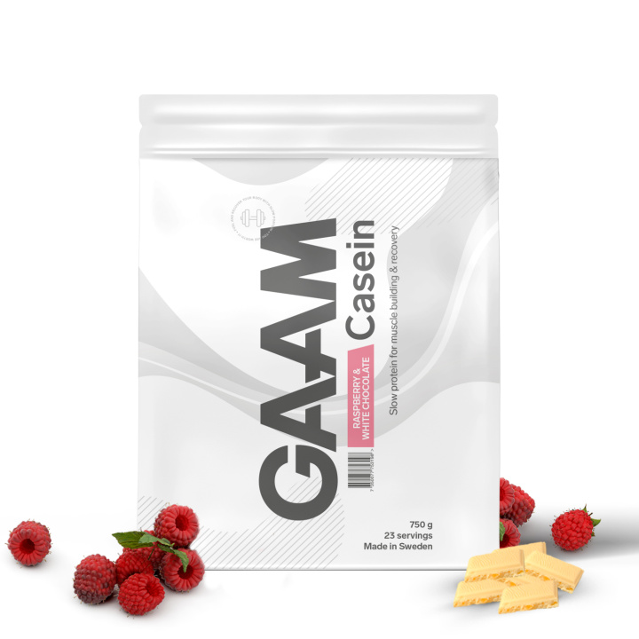 GAAM 100% Casein Premium 750 g Raspberry White Chocolate in the group Protein / Casein at Gaamnutrition.com (Proteinbolaget i Sverige AB) (PB-57526-9)