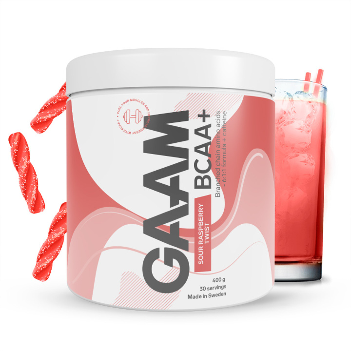 GAAM BCAA + Caffeine 400 g Sour Raspberry twist in the group Nutrition / Amino Acids at Gaamnutrition.com (Proteinbolaget i Sverige AB) (PB-73732-4)
