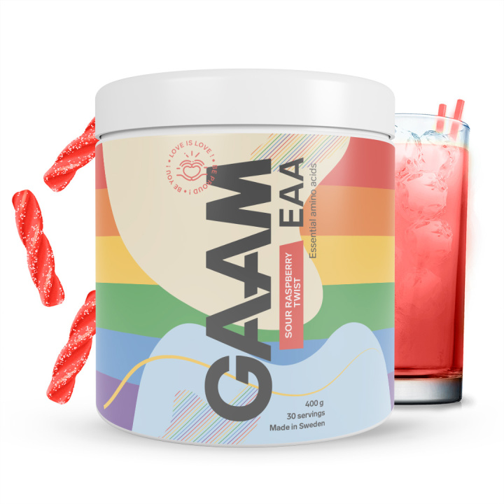 GAAM EAA 400 g Sour Raspberry Twist - Pride version in the group Nutrition / Amino Acids at Gaamnutrition.com (Proteinbolaget i Sverige AB) (PB-8747-13)